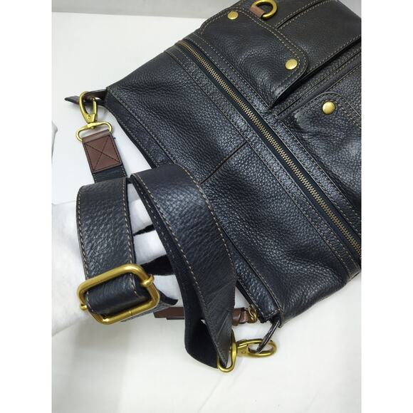 Fossil Black Leather Zipper Pockets Crossbody Bag - Picture 6 of 16